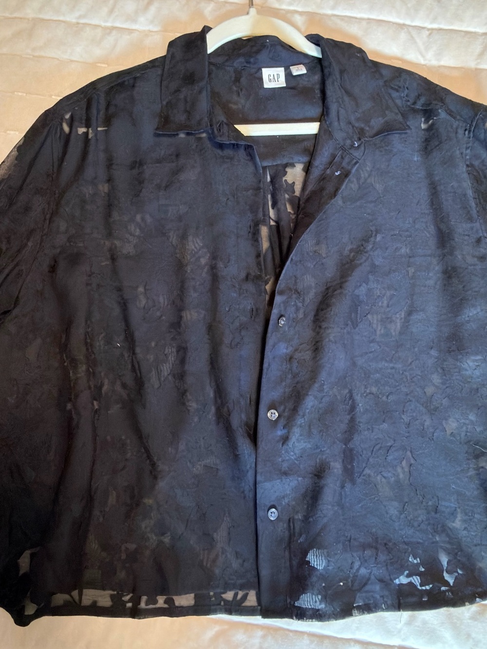 GAP Black Sheer Floral Button-Up Blouse